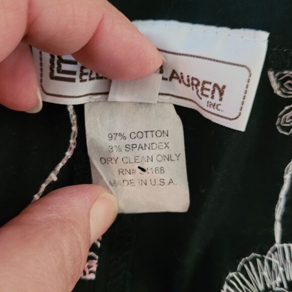 Elliott Lauren Pants Womens Sz 6 Zip Black Pink Floral Embroidery Ankle Crop USA - Picture 14 of 16